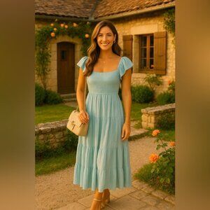 August Sky Ruffle Smocked Maxi Dress Romantic Boho Etherea
